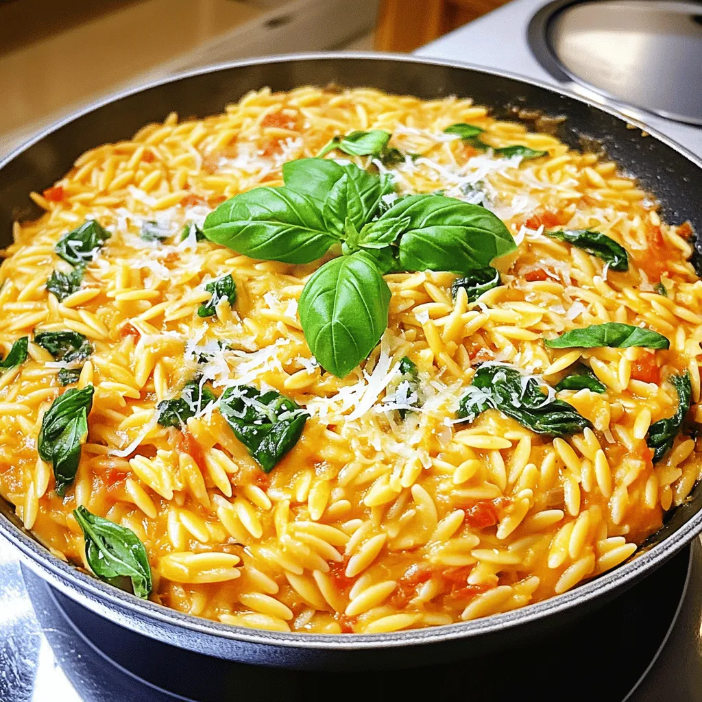 Creamy Roasted Red Pepper Orzo Skillet Delight