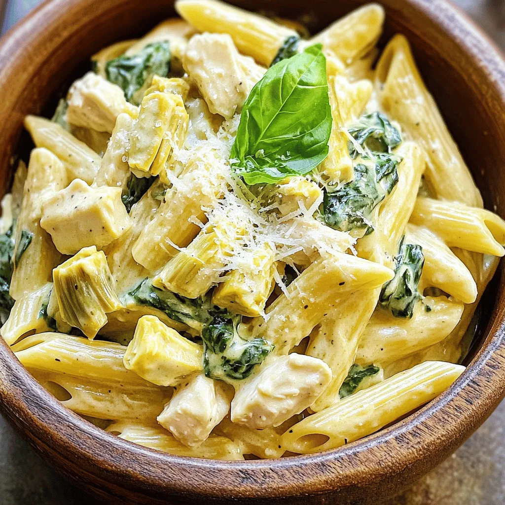 Creamy Spinach Artichoke Chicken Pasta One Pot Delight