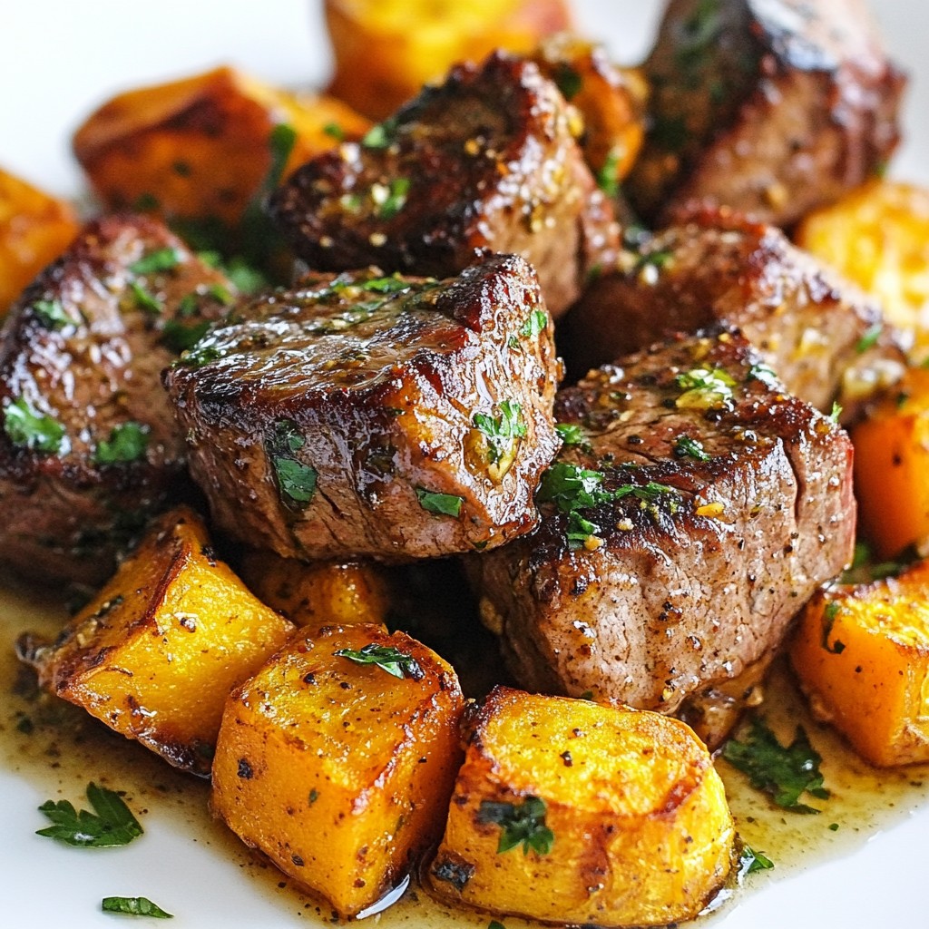 Garlic Butter Steak Bites with Sweet Potatoes Delight