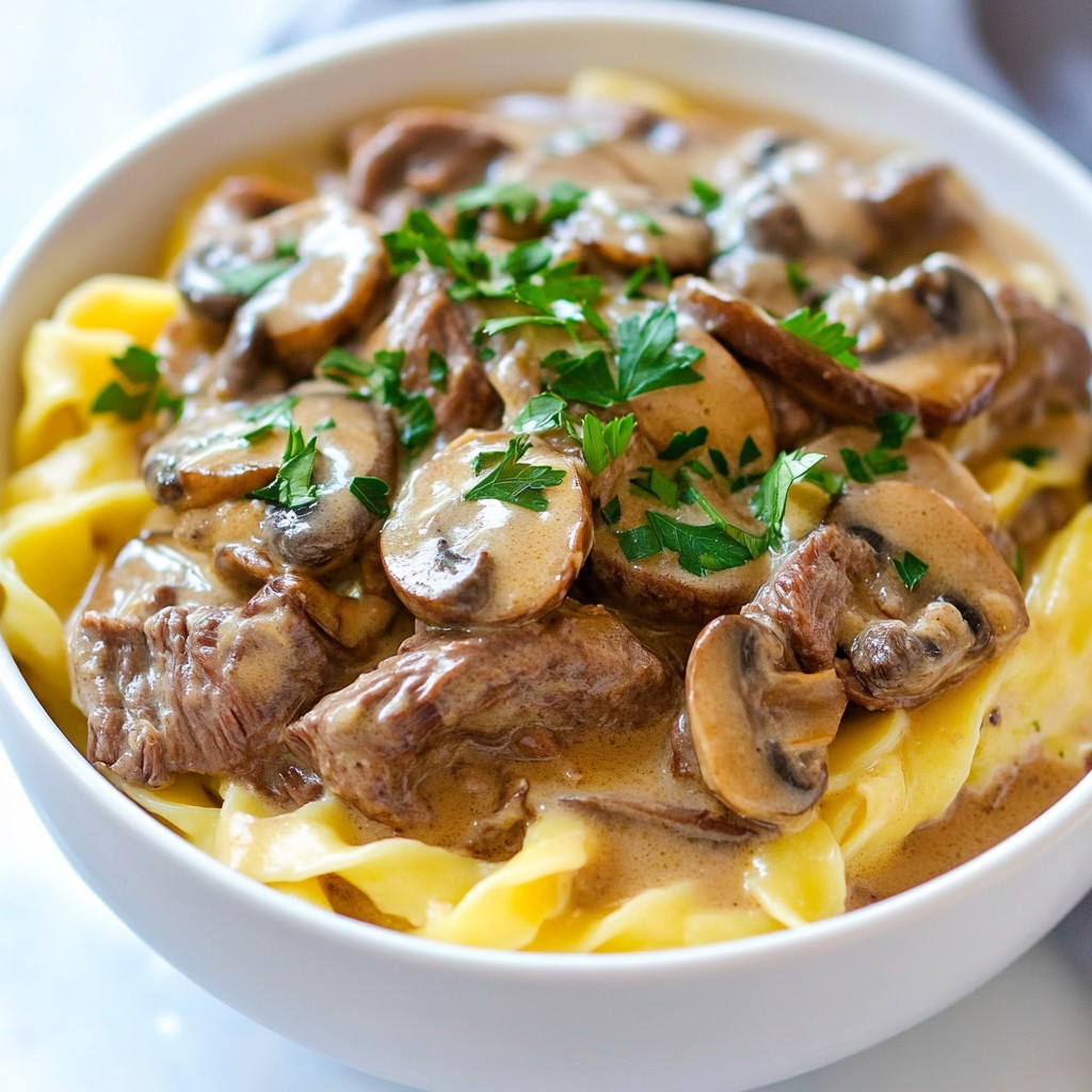Savory Slow Cooker Beef and Mushroom Stroganoff Recipe