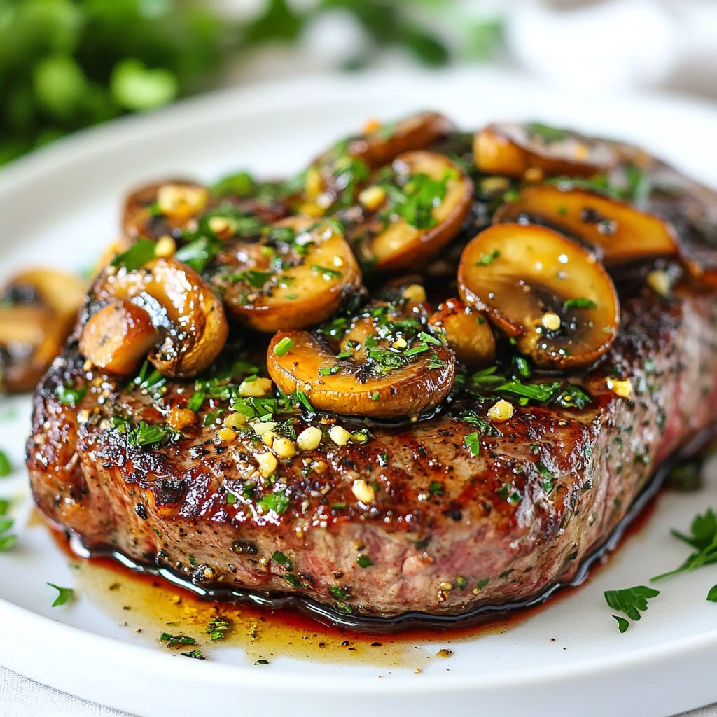 Juicy Herb-Crusted Steak with Garlic Mushrooms Delight