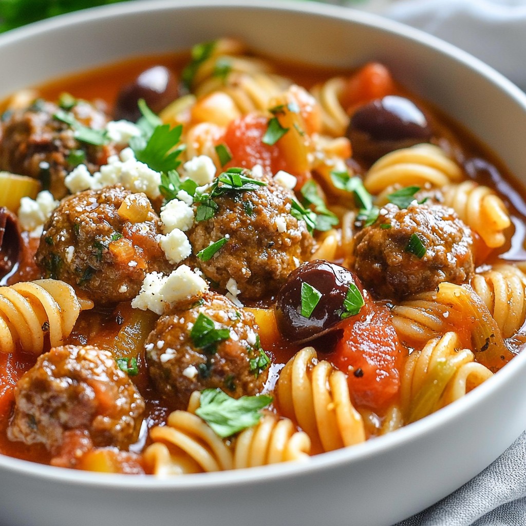 One-Pot Greek Meatball Pasta Easy and Flavorful Meal