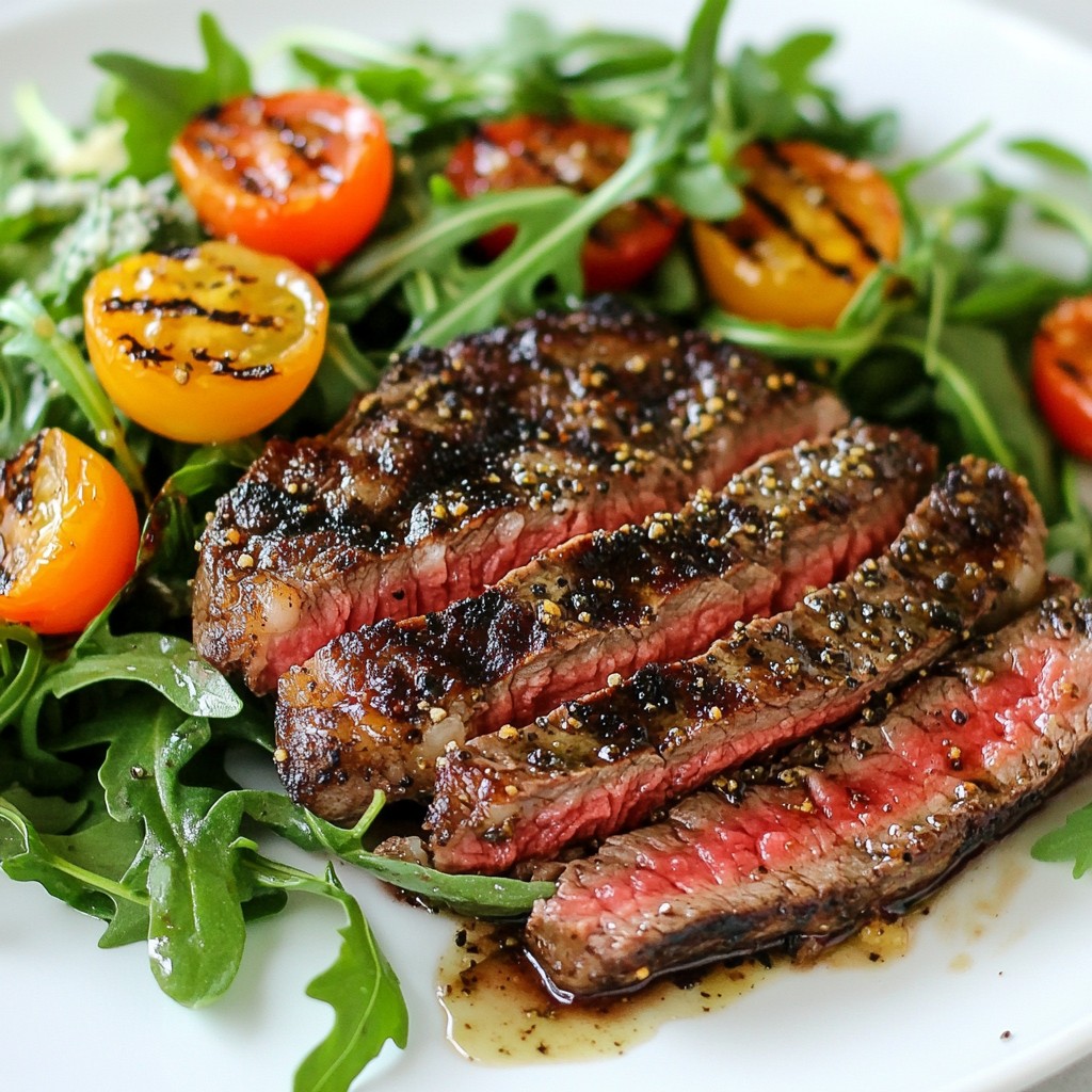 Peppercorn Crusted Grilled Steak with Arugula Delight