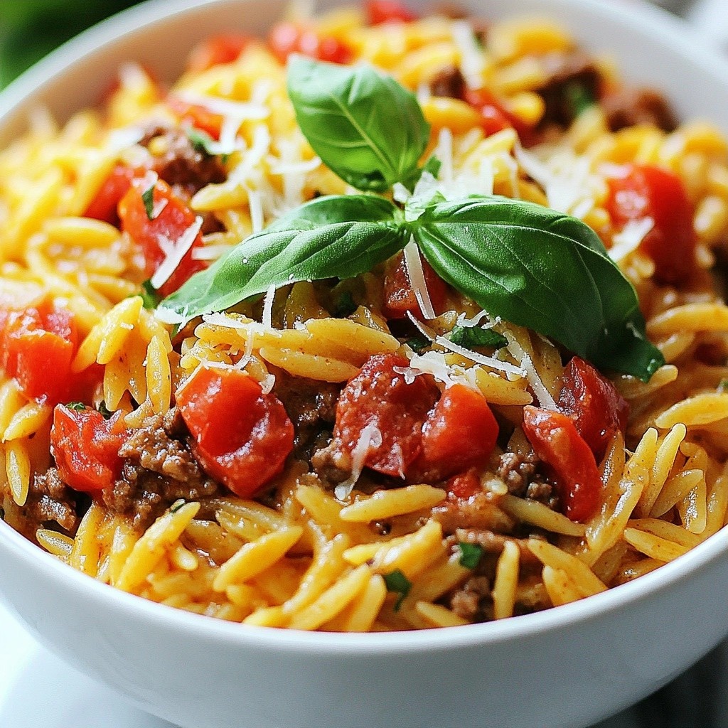 Creamy Ground Beef Tomato Basil Orzo Delightful Dish