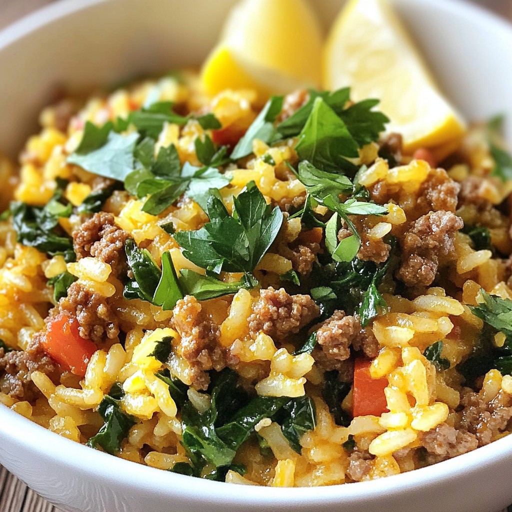 Hearty Ground Beef and Spinach Paella Recipe Delight