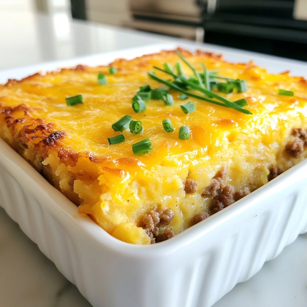 Hearty Cheddar and Beef Hashbrown Bake Delightful Dish