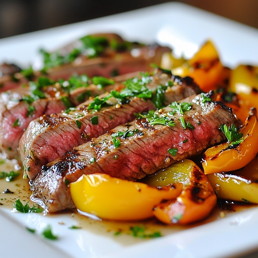 Herb Crusted Grilled Sirloin Steak with Peppers Delight