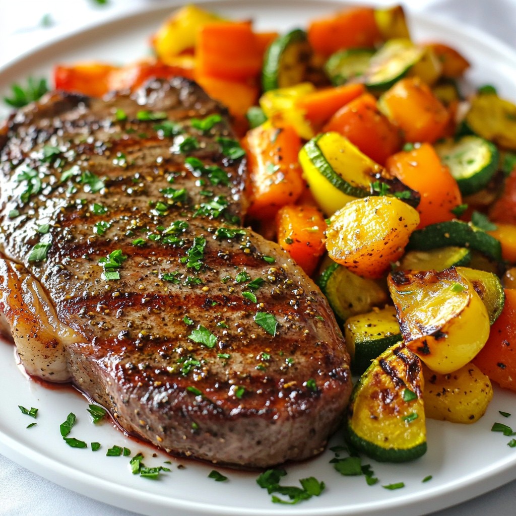 Cajun Butter Steak with Roasted Vegetables Delight