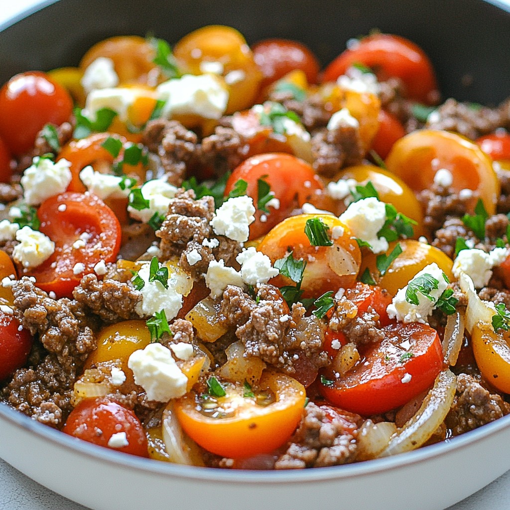 Sizzling Ground Beef and Feta Skillet Delight