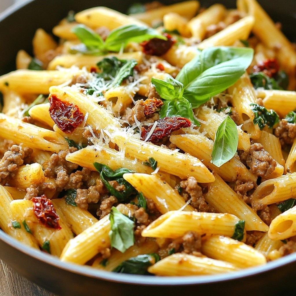 Sundried Tomato Ground Beef Pasta Skillet Delight