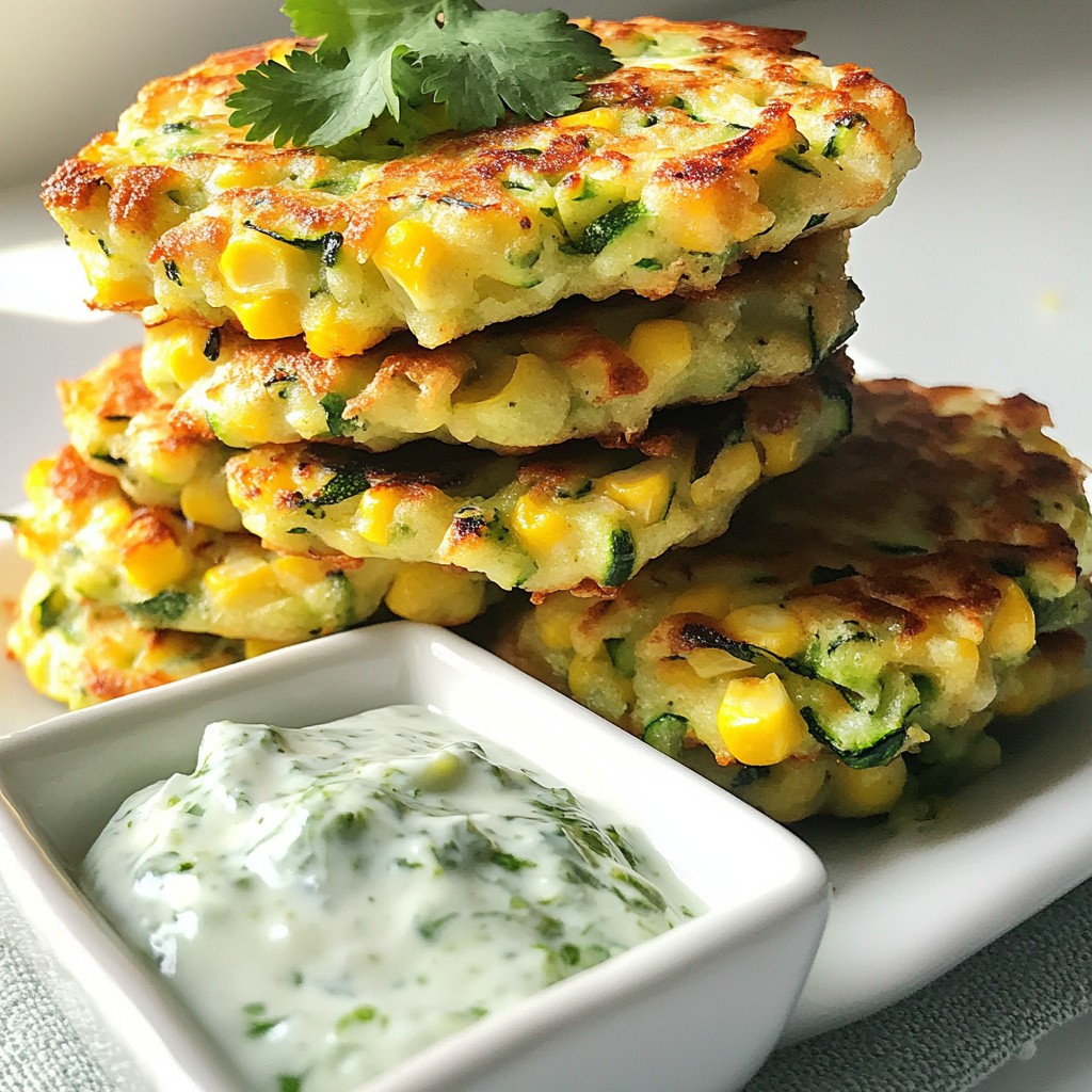 Zucchini Corn Fritters with Cilantro Yogurt Dip Recipe